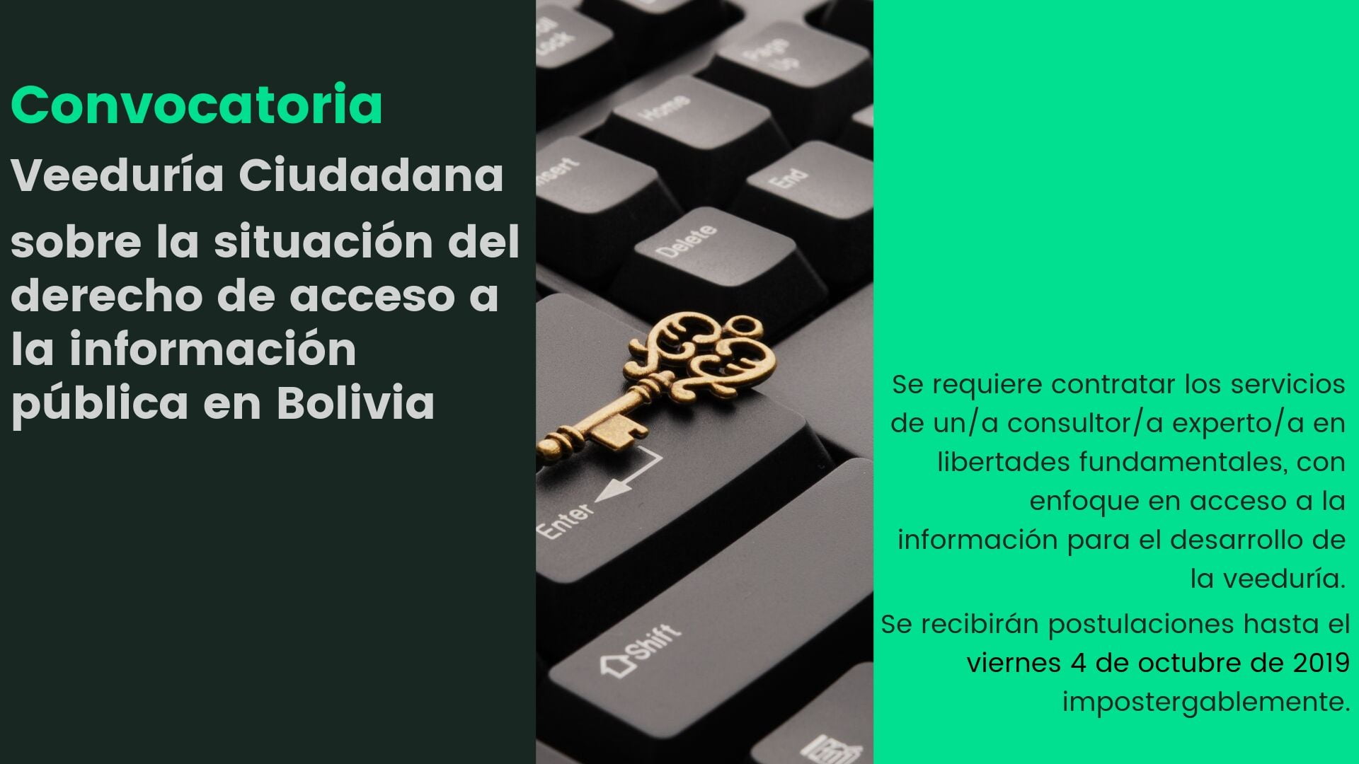 Convocatoria: Consultor(a) para realizar Veeduría Ciudadana sobre la situación del derecho de acceso a la información pública en Bolivia