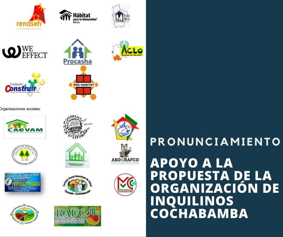 Pronunciamiento de apoyo a la propuesta de la Organización de Inquilinos Cochabamba