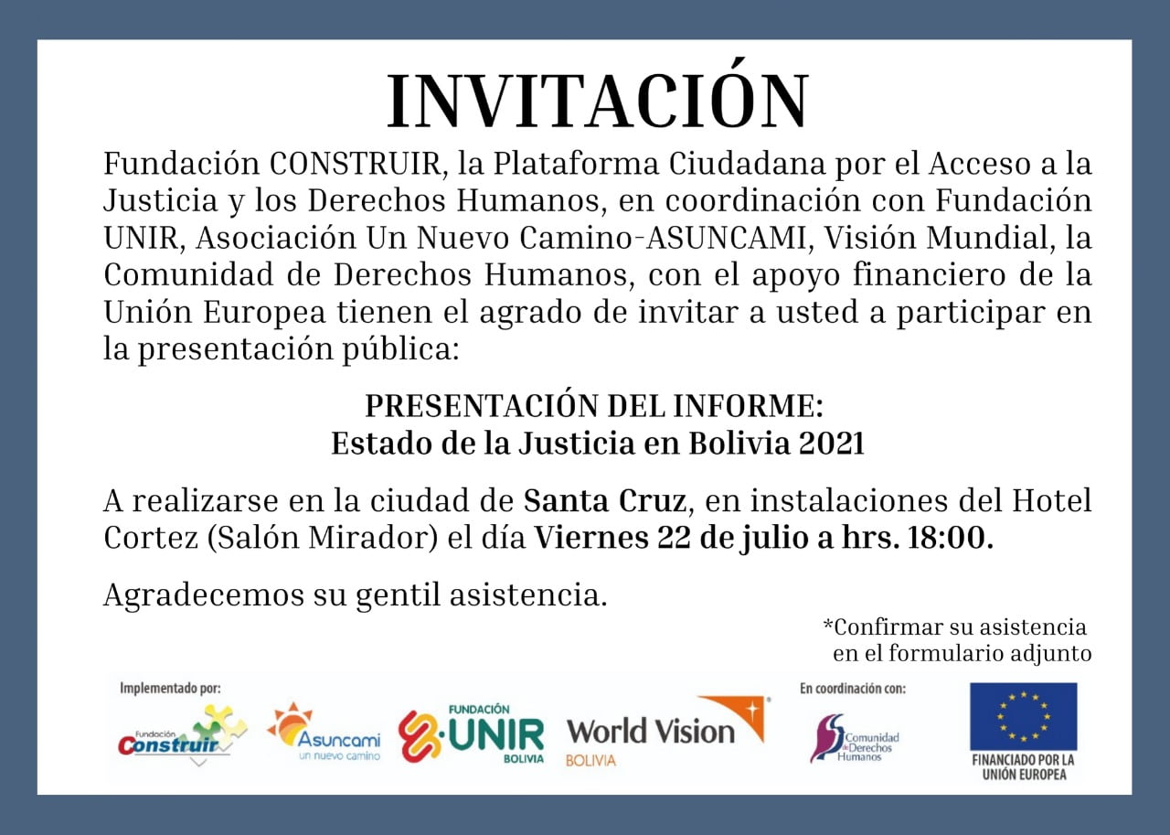 Invitación Santa Cruz: Presentación del Informe «Estado de la Justicia en Bolivia 2021»