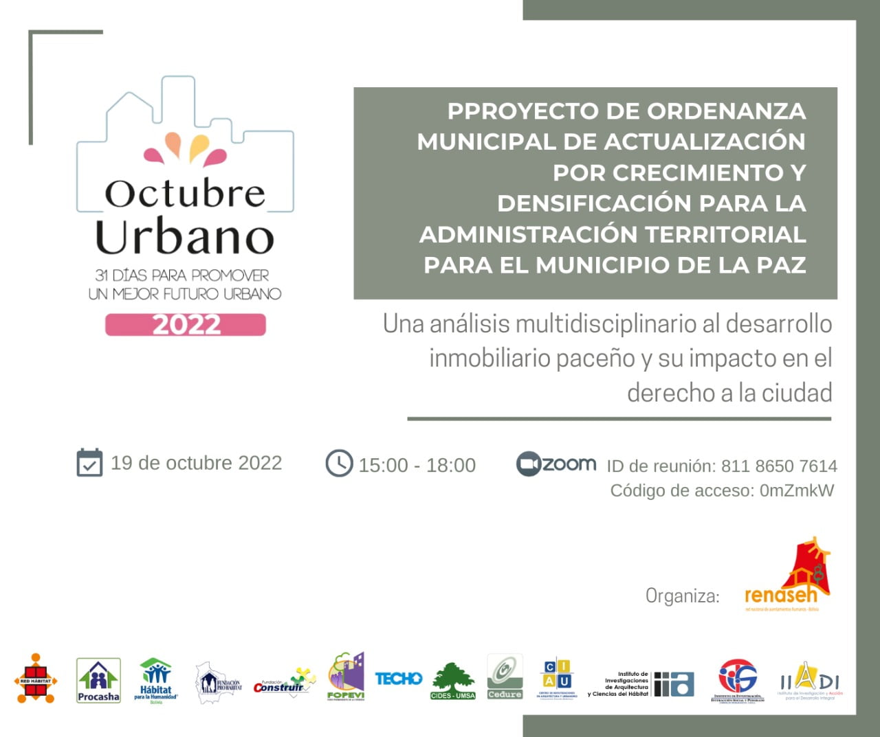 Webinar: Un Análisis multidisciplinario al desarrollo inmobiliario paceño y su impacto en el derecho a la ciudad