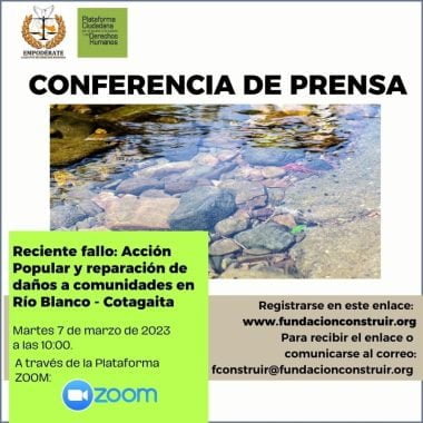 Conferencia de Prensa sobre reciente fallo Acción Popular y Reparación de Daños a comunidades en Río Blanco- Cotagaita