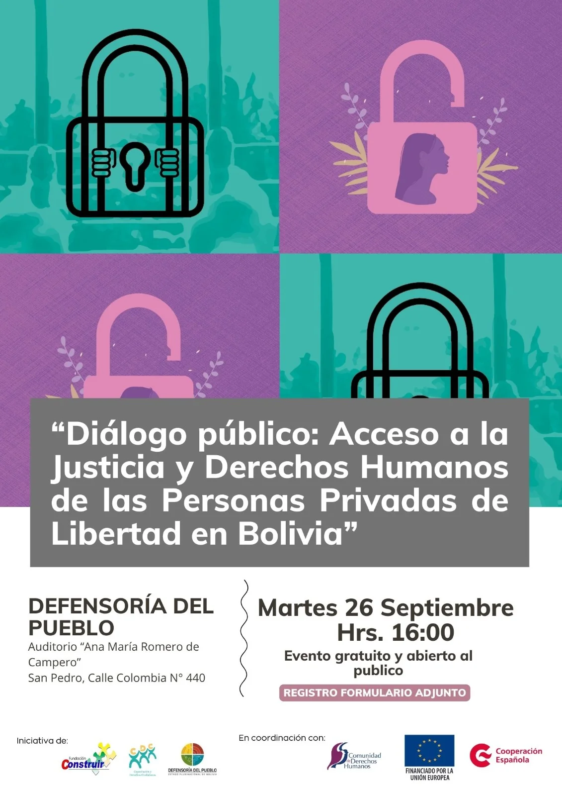 Invitación La Paz: Diálogo público – Acceso a la Justicia y Derechos Humanos de las Personas Privadas de Libertad en Bolivia
