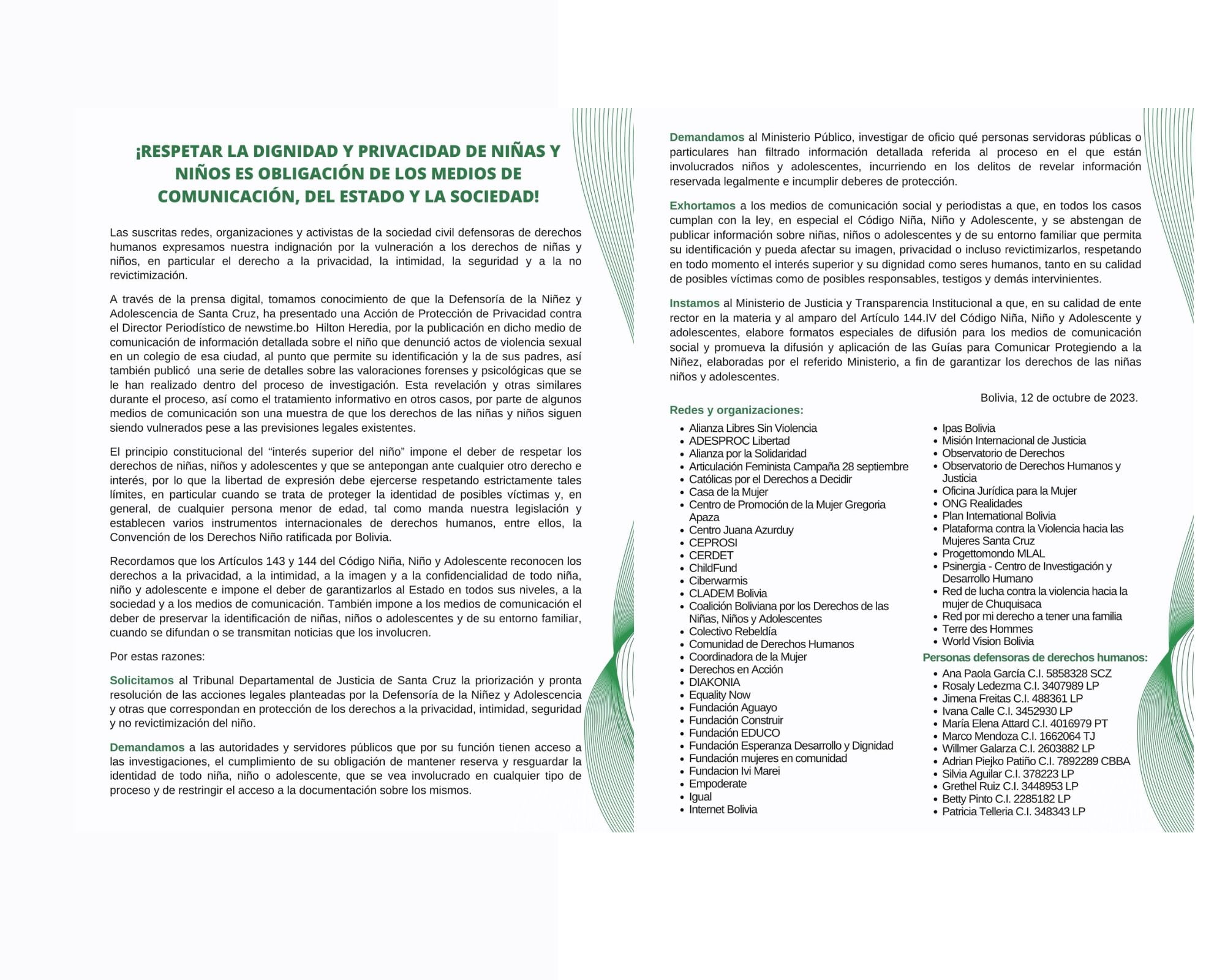 ¡Respetar la dignidad y privacidad de niñas y niños es obligación de los medios de comunicación, del Estado y la Sociedad!