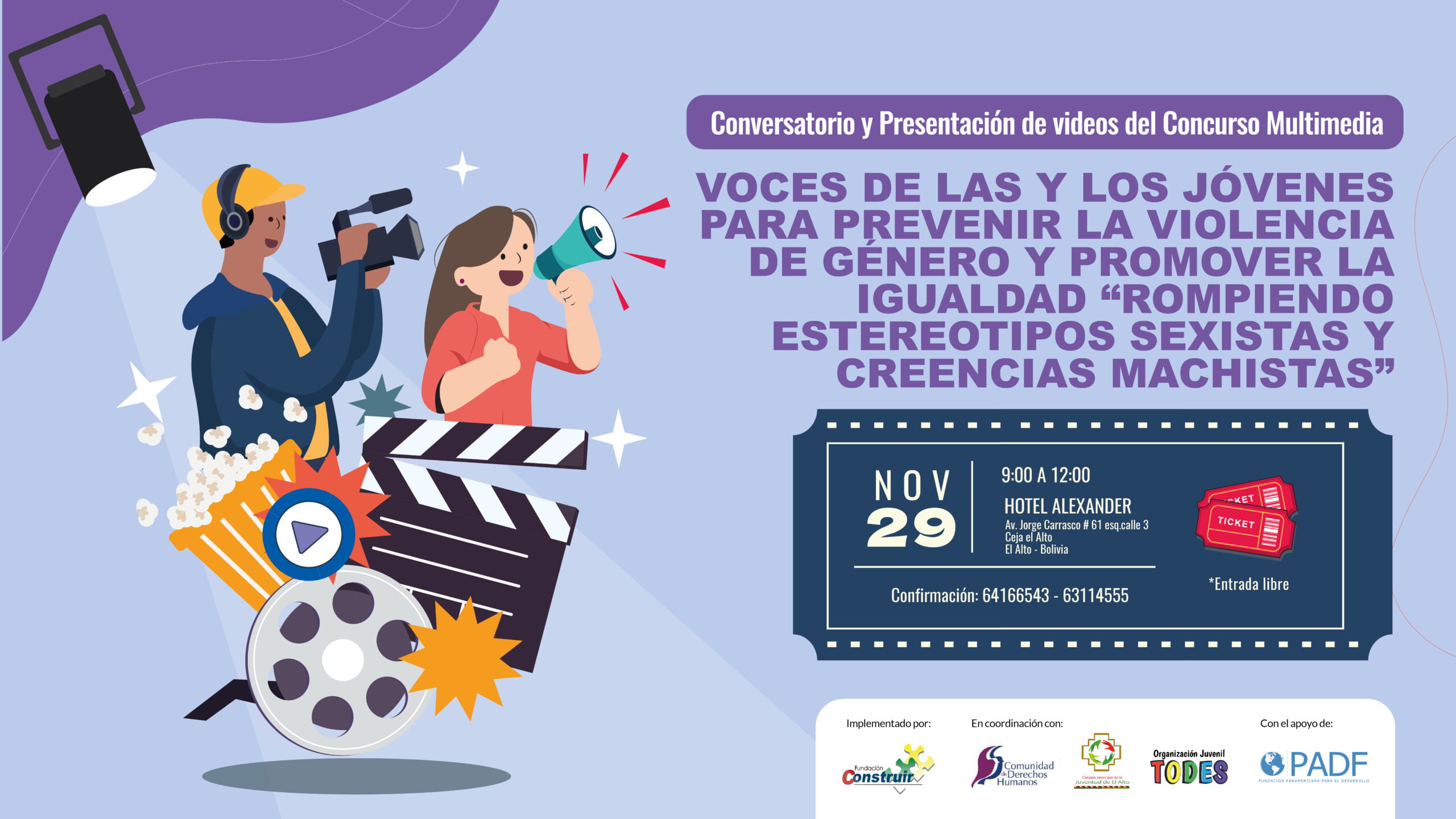 El Alto – Conversatorio y presentación de videos del concurso multimedia Voces de las y los jóvenes para prevenir la violencia de género y promover la igualdad:  “Rompiendo estereotipos sexistas y creencias machistas”
