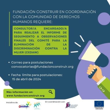 CONVOCATORIA: Consultor/a encargado/a para realizar el Informe de Seguimiento a Observaciones Finales del Comité para la Eliminación de la Discriminación contra la Mujer (CEDAW)