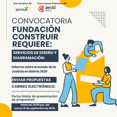 Convocatoria (1) Convocatoria: Requerimiento de servicio de diagramación y diseño Informe sobre el estado de la Justicia en Bolivia 2025